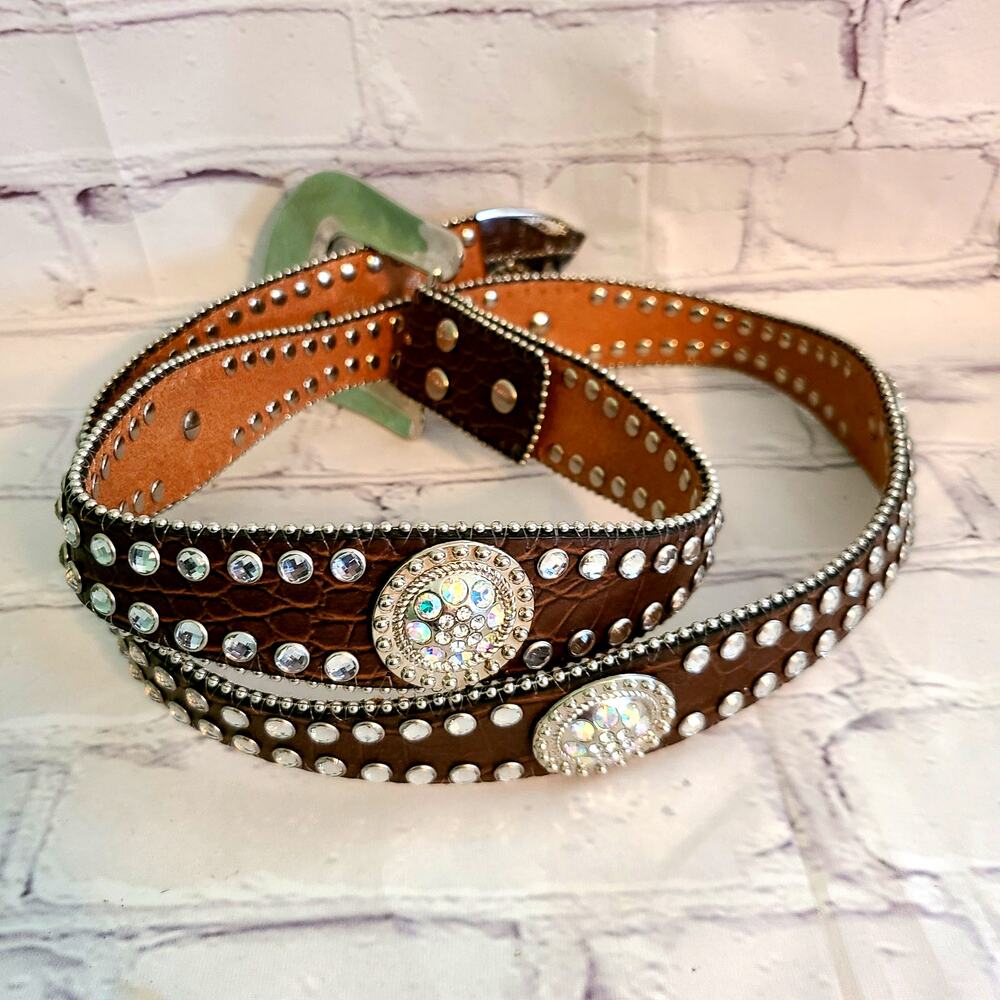 Blazin Roxx Womens Western Belt 47" Brown Croc Rhinestone Studded Rodeo Style